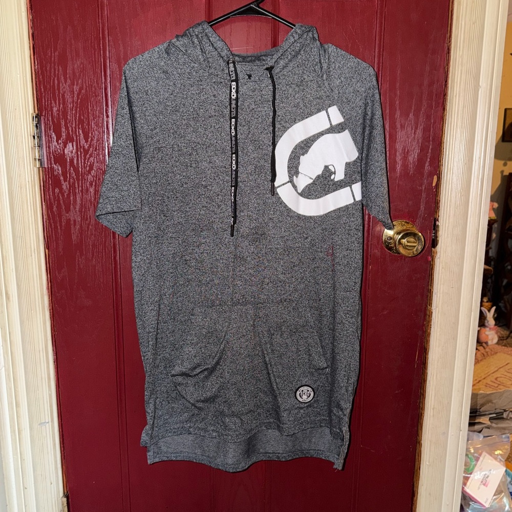 Ecko Unlimited Gray Short Sleeve Hooded Tee with White Logo